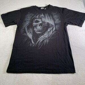 VTG Liquid Blue Shirt Mens XLT Tall Black Grim Reaper Skull Graphic Tee Horror